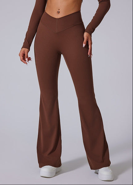 Brushed Flared V-waist Sports Tight Trousers Elegancia Fit
