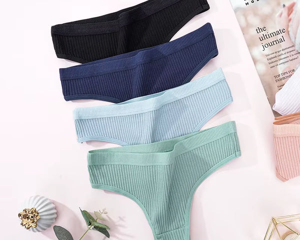 4Pcs Women'S Panties Fashion Striped Thongs Soft Cotton Underwear Ladies Sexy Lingeries Sports Breathable G-Strings Cozy T-Back