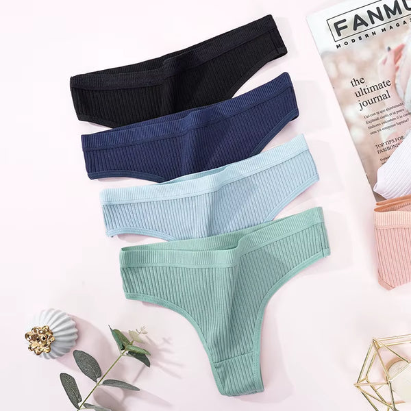 4Pcs Women'S Panties Fashion Striped Thongs Soft Cotton Underwear Ladies Sexy Lingeries Sports Breathable G-Strings Cozy T-Back